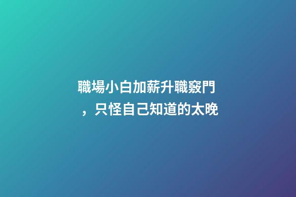 職場小白加薪升職竅門，只怪自己知道的太晚